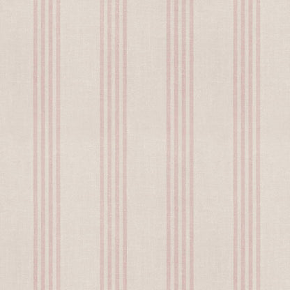 RollsRolla Pink and Beige Striped Peel and Stick Wallpaper, Cottage Farmhouse Style Self-Adhesive for Bathroom, Laundry Room, Girls Room and Bedroom, Made from Fabric Material Works on Textured Walls