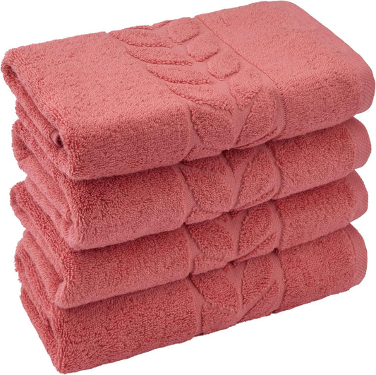 BAGNO MILANO Organic Turkish Cotton Bath Towels, Hand Towels Luxury Jacquard Collection, Certified Organic Cotton Ultra Soft-Plush Towel Set (Coral Red, 4 Pcs Hand Towel Set)