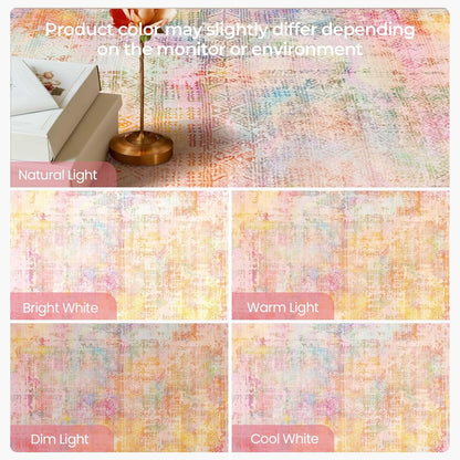 Kokia Abstract Area Rugs 9x12 Bedroom Washable Decor Low Pile Non-Slip Non-Shedding Indoor Pink Orange Carpet Foldable Stain Resistant Floor Mat Living Room Dining Room, Oslo Sunrise
