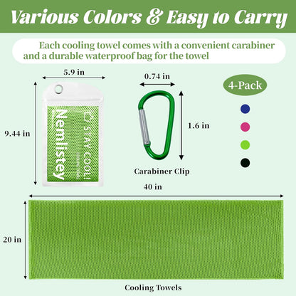 Cooling Towels, Soft Breathable Cooling Towels for Neck and Face, Microfiber Gym Towels for Men and Women with Waterproof Bag & Carabiner, Sweat Towel for Yoga (Light Blue/Green/Pink/Grey)