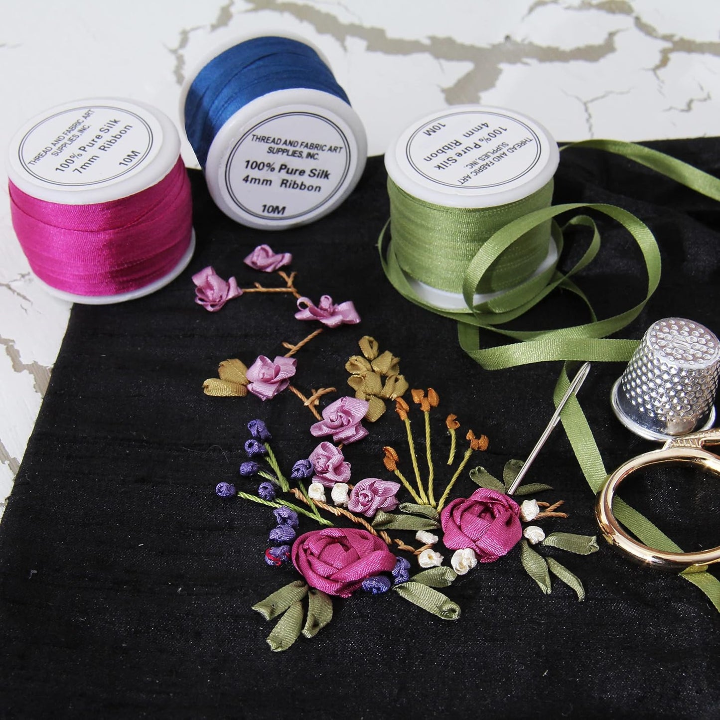 Threadart Pastel Peach 4mm 100% Pure Silk Ribbon - Single Spool | Soft 100% pure silk ribbon on a single spool - perfect for ribbon embroidery, bows, jewelry & fine crafts