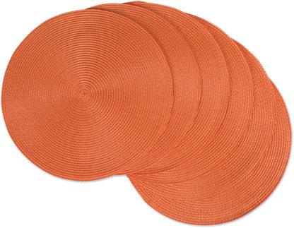 DII Classic Woven Tabletop Collection, Indoor/Outdoor Placemat Set, Round, 15" Diameter, Orange, 6 Piece