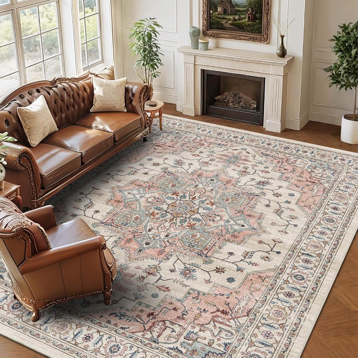 9x12 Large Area Rugs for Living Room Ultra-Soft Washable Rug Vintage Distressed Non-Slip Low Pile Stain Resistant Carpet for Bedroom Dining Room Kitchen Office