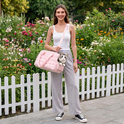 Dog Purse Carrier for Small Dog Cat Rabbit up to 13 lbs, Lightweight Portable Soft Sided Pet Purses, Quilted Puffy Tote Puppy Carrier with Large Pockets for Hiking, Travel, Vet Pink