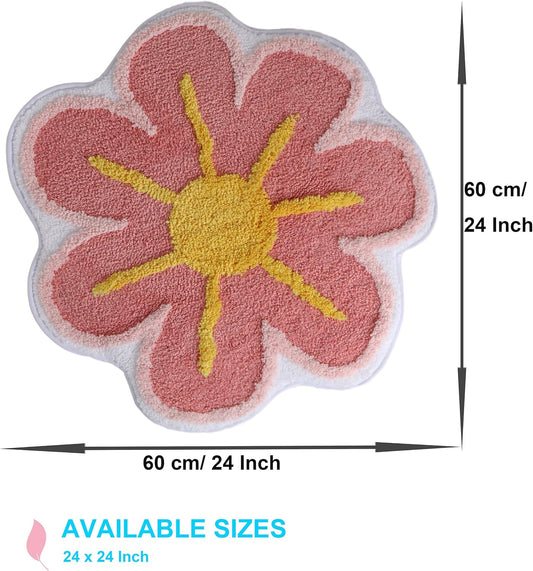 Cute Flower Shaped Bath Mat, Non-Slip TPR Backing Ultra Soft Microfiber Bathroom Rug, Machine Washable Absorbent Bath Rug for Tub Shower Sink Bedroom Dorm Restroom Toilet(24x24 Inch)