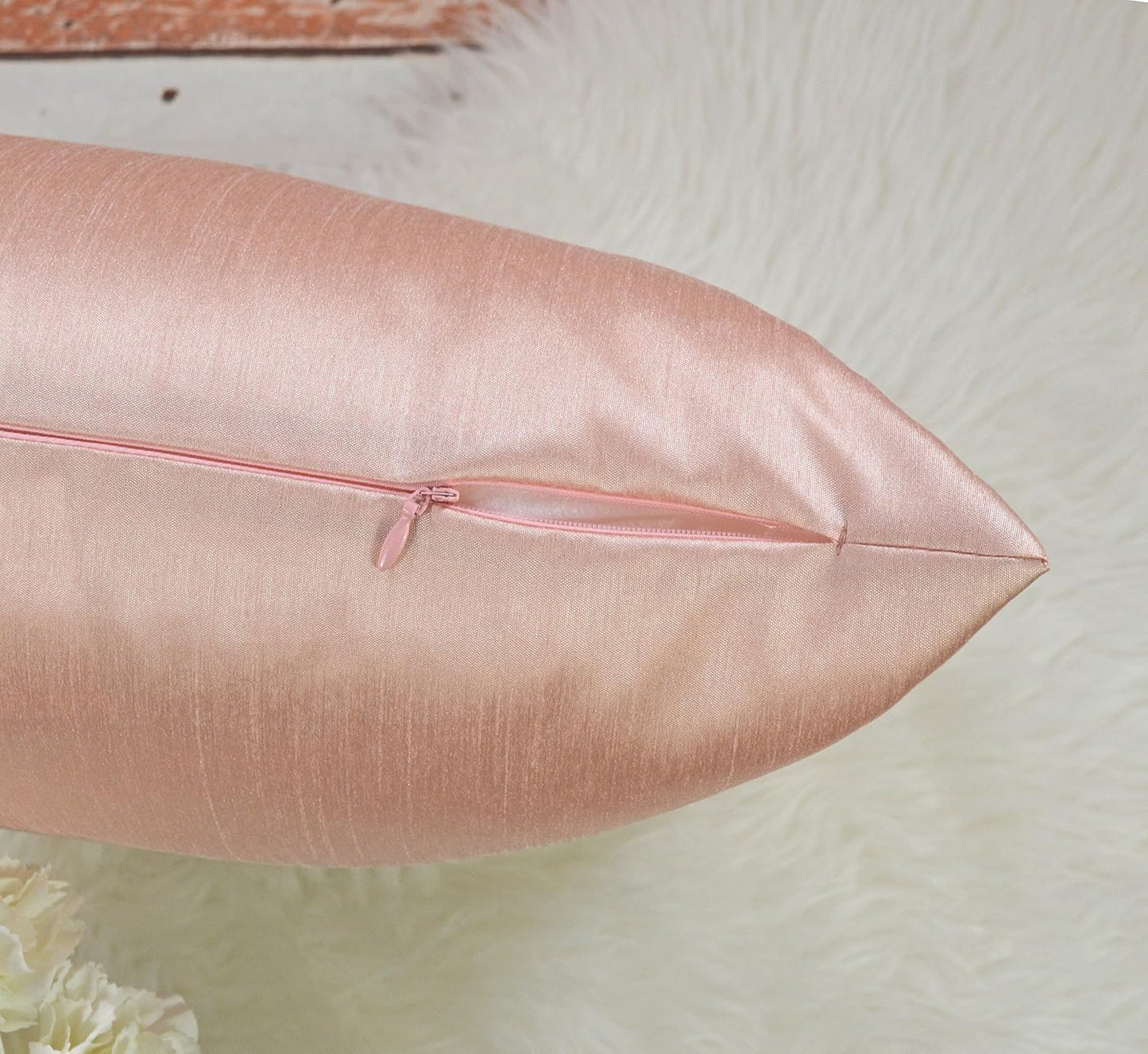 Aiking Home 12x18 Inches Faux Silk Rectangular Throw Pillow Cover, Zipper Closure, Rose Pink (Set of 2)