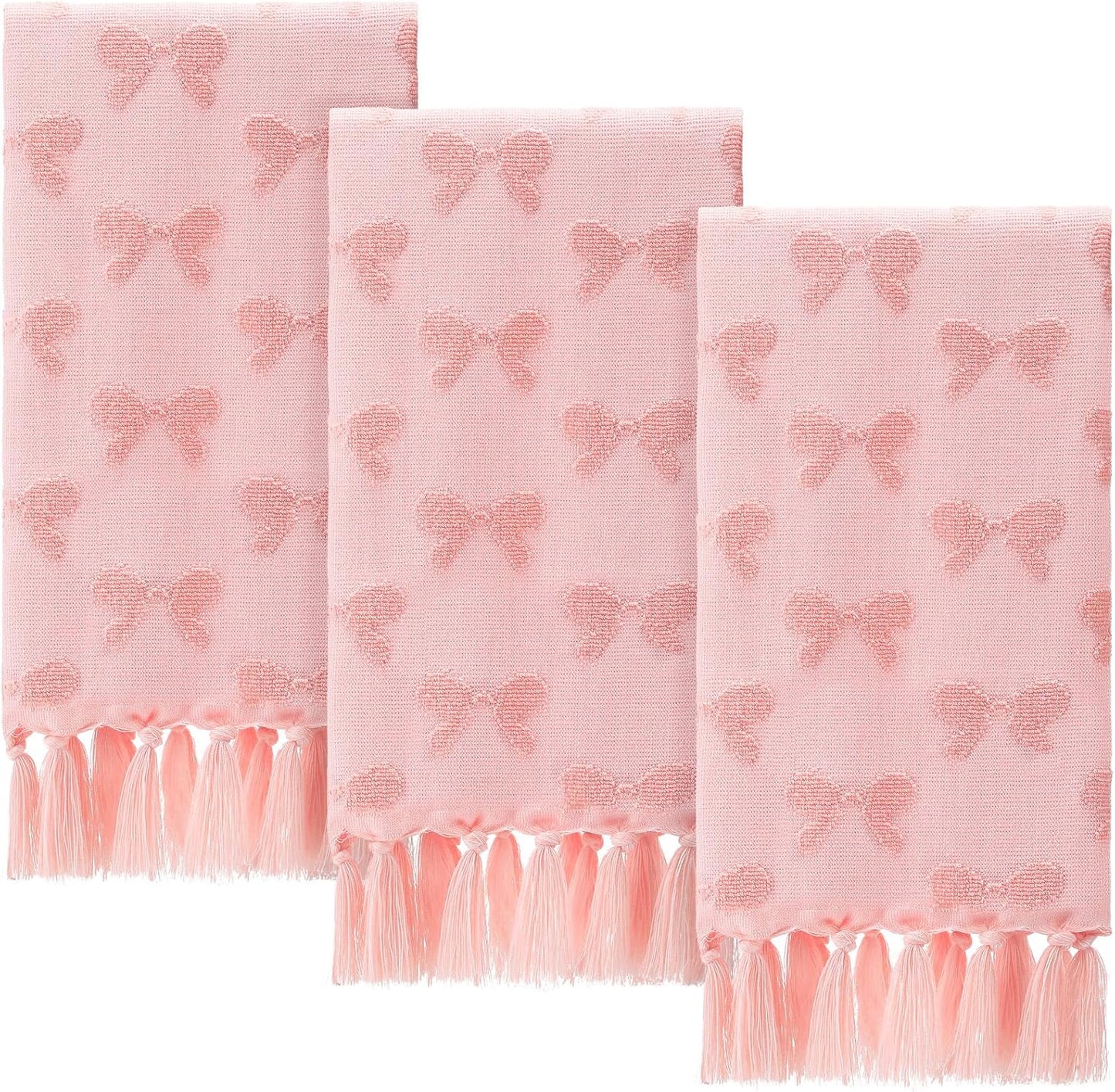 Fanfanwin Set of 3 Pink Bow Hand Towels Coquette Hand Towels for Bathroom 30 x 17 Inch Pink Bowknot Gifts Turkish Tufted Cotton Soft Absorbent Supplies for Kitchen Bathroom Women Girls