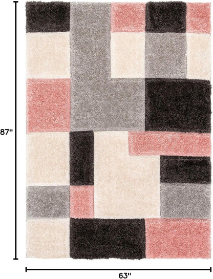 Well Woven San Francisco Escondido Blush Modern Geometric 3D Textured Thick and Soft Shag 5'3" x 7'3" Area Rug