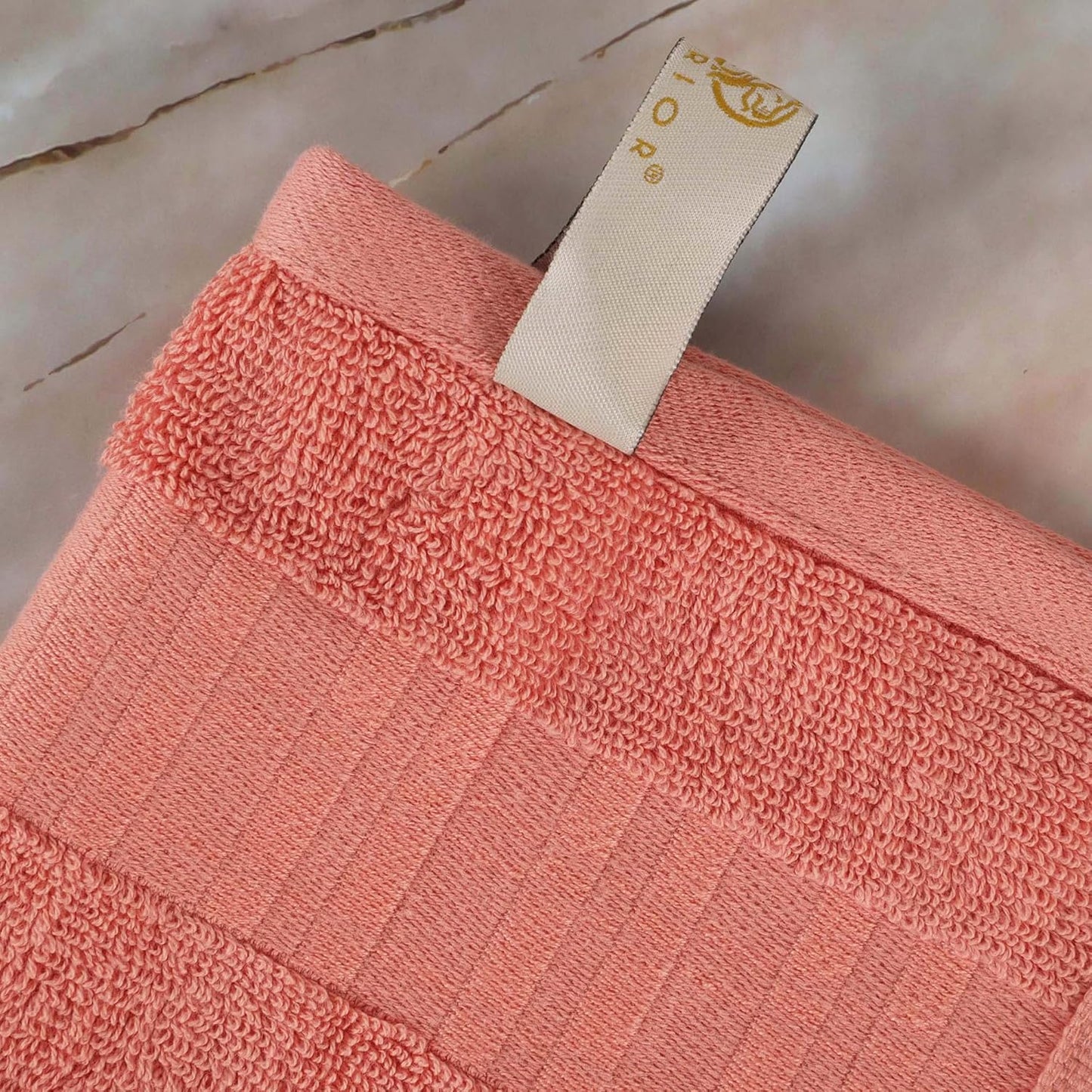 Superior 6-Piece Cotton Towel Set, Geometric Design, Dobby Border, Plush Quick Dry Towels, Decorative Bathroom, Spa, Includes 2 Bath, 2 Hand, 2 Face Towels/ Washcloth, Larissa Collection, Coral