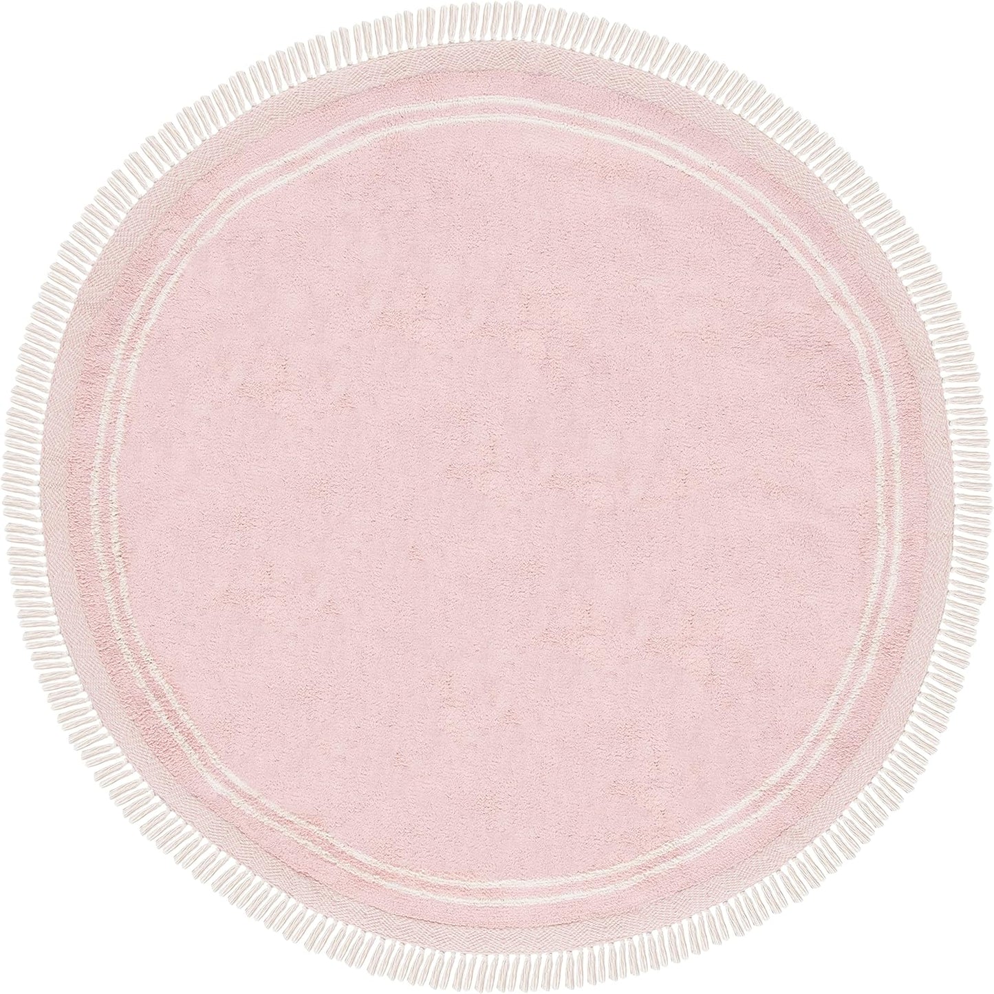 SAFAVIEH Washable Rug Easy Care Collection - 6' Round, Pink & Ivory, Handmade Cotton, Easy to Clean, Ideal for Living Room, Bedroom, Dining Space (ECR211U)