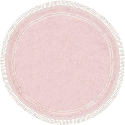 SAFAVIEH Washable Rug Easy Care Collection - 6' Round, Pink & Ivory, Handmade Cotton, Easy to Clean, Ideal for Living Room, Bedroom, Dining Space (ECR211U)