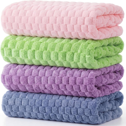 Peryiter 4 Pcs Extra Large Bath Towels Set 35 x 70 Inches Coral Fleece Oversized Bathroom Towel Quick Dry and Absorbent Bath Sheet for Bathroom Shower Gym Beach Yoga Sport Spa(Pink,Blue,Green,Purple)