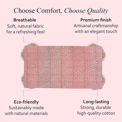 CPC Tablecloth 100% Cotton 60x90 Inch Indian Block Print Rectangle Table Cover, Washable Table Cloth for Weddings, Spring/Summer, Barbeque - Poppy Pink