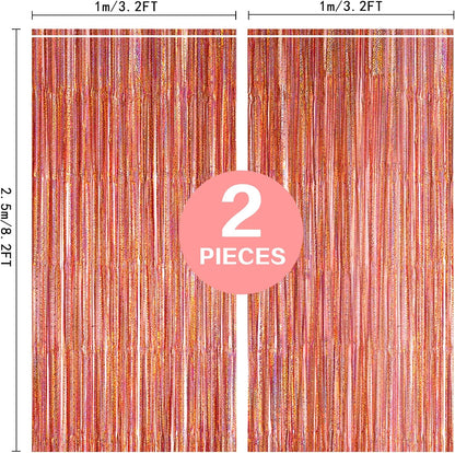 2 Pack 3.2ft x 8.2ft Rose Gold Foil Fringe Curtain Backdrop, Metallic Tinsel Foil Fringe Streamer Curtains Photo Booth Props, Ideal for Bachelorette Birthday Christmas New Year Party Decorations