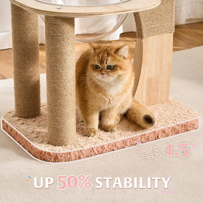 HITTITE Flower Cat Tree with Scratching Post, 36 Inches Cute Cat Tower with Wooden Branch Design, Modern Cat Climbing Tower with Flower Perches and Space Capsule for Indoor Cats Large Adult. Pink