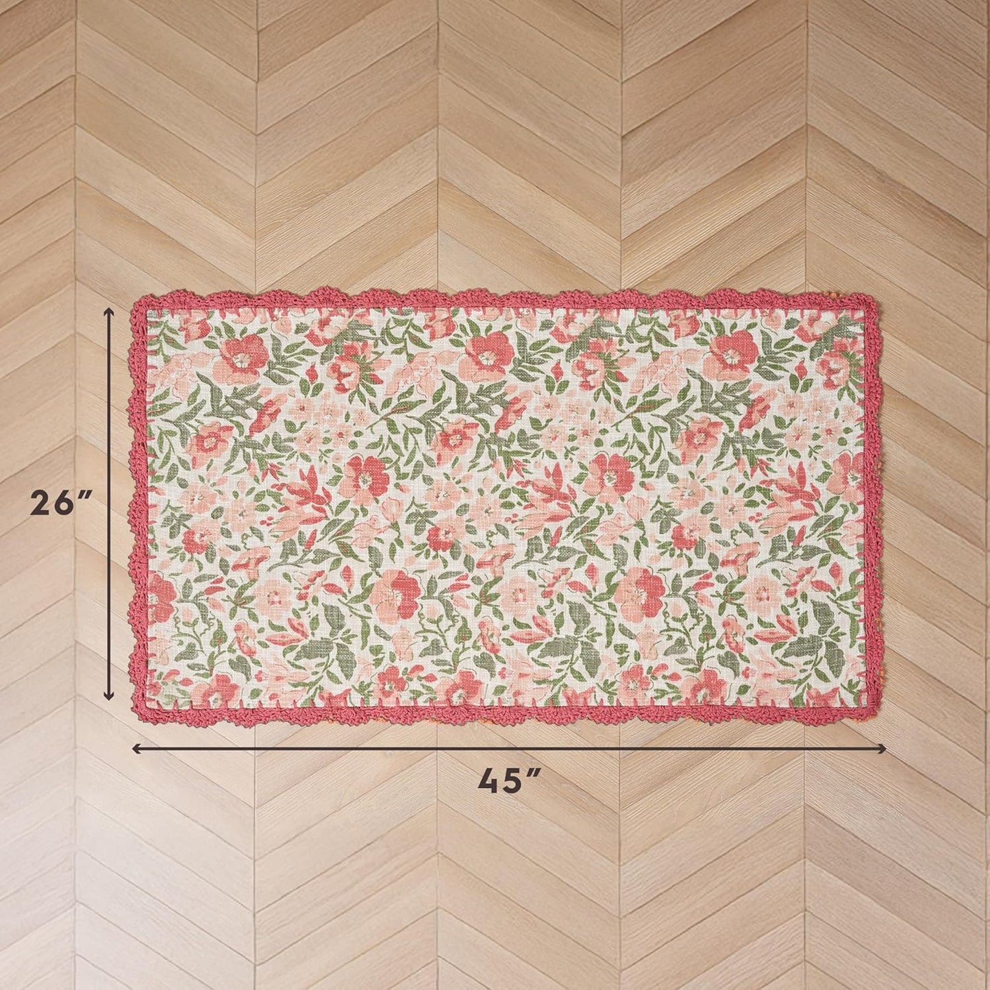 Laura Ashley Cotton Crochet Border Sherston Coral Pink Floral Machine Washable & Slip Resistant 26" x 45" Accent Rug