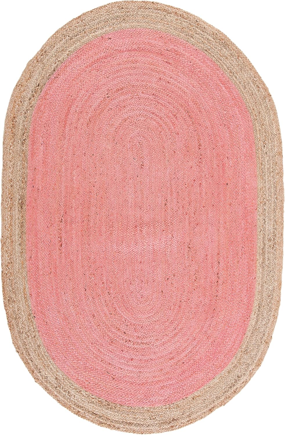 SAFAVIEH Area Rug 6x9 Oval - Natural Fiber Collection - Pink & Natural Brown, Handmade Jute, Braided Border Design (NF801P)