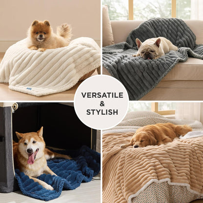 Bedsure ComfyFleece™ Waterproof Dog Blankets for Large Dogs - Soft Pet Cat Blanket Corduroy Fleece for Couch Bed Protector Washable, Cozy Calming Reversible Furniture Protection,50"x60", Blush Pink