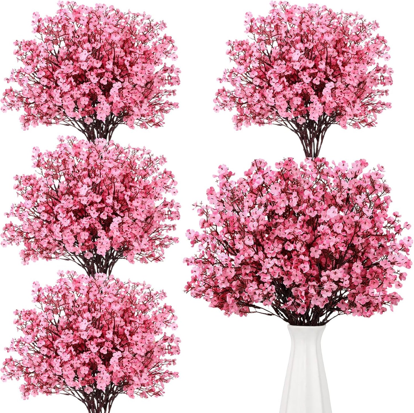 Hotop 30 Pcs Pink Babys Breath Valentines Artificial Flowers Bulk Pink Faux Flower Fake Dried Plastic Gypsophila Bouquet Silk DIY Floral Arrangement for Home Vase Table Centerpiece Wedding Party Decor