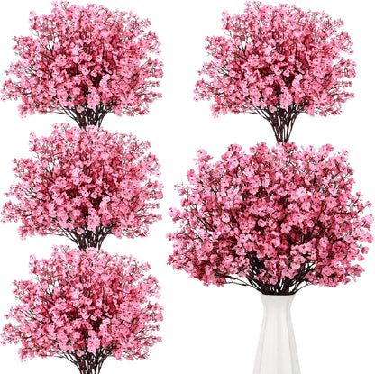 Hotop 30 Pcs Pink Babys Breath Valentines Artificial Flowers Bulk Pink Faux Flower Fake Dried Plastic Gypsophila Bouquet Silk DIY Floral Arrangement for Home Vase Table Centerpiece Wedding Party Decor