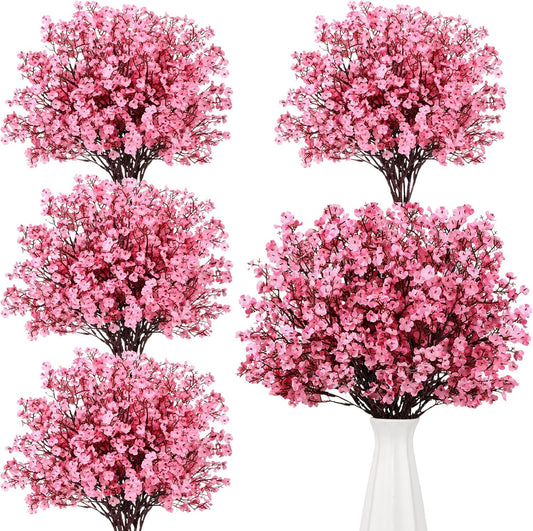Hotop 30 Pcs Pink Babys Breath Valentines Artificial Flowers Bulk Pink Faux Flower Fake Dried Plastic Gypsophila Bouquet Silk DIY Floral Arrangement for Home Vase Table Centerpiece Wedding Party Decor