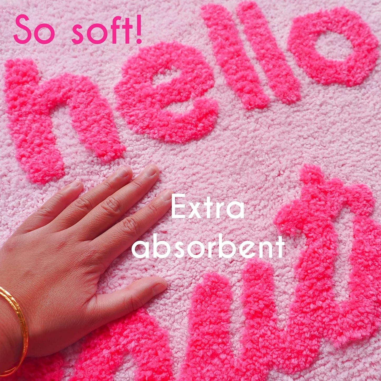 Evovee Hello Beautiful Bath Mat Light Pink Blush Peach Coral Cute Bathroom Rugs for Girls You Look Good Gorgeous Funny Shower Fun Bathroom Decor Non-Slip Washable Kids Women