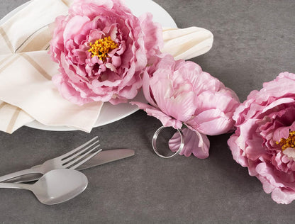 DII Beautiful Peony Flower Napkin Rings Pink, 4 Piece