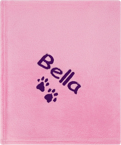 Personalized Passion Dog Blanket with Embroidered Name and Paws - Soft, Comfortable and Cozy for Couch, Bed, Car - Water Resistant Pet Fleece Blanket for Dogs and Cats - Pink - 28x40 Inches