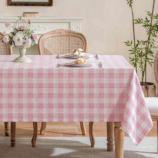 Gingham Tablecloth Rectangle Table, Cotton Linen Fabric Picnic Checkered Table Cloth Farmhouse Washable Wrinkle Free Buffalo Plaid Table Cover for Outdoor Birthday Party, Pink, 60x75