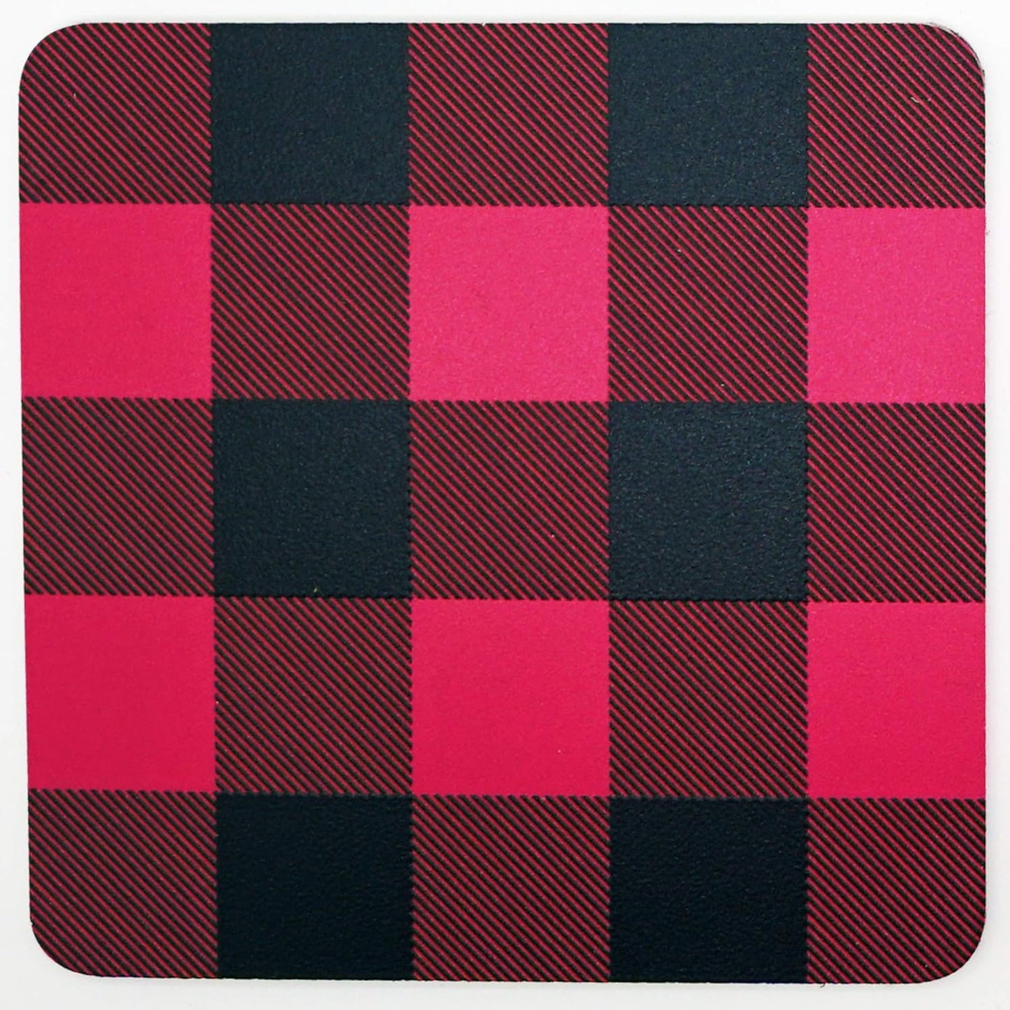 Set Of Four Coasters, Rustic Buffalo Check Plaid Pattern with Cork Base, Made in the USA by Blinggasm (Light Pink)