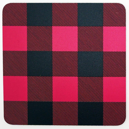 Set Of Four Coasters, Rustic Buffalo Check Plaid Pattern with Cork Base, Made in the USA by Blinggasm (Light Pink)