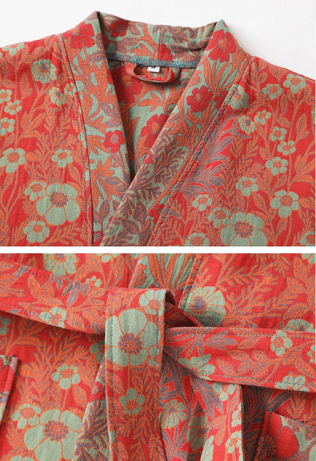 Women's 100% Cotton Printed Bathrobe Soft Double-layer Gauze Lightweight Midi Sleepwear Shower Kimono Robe