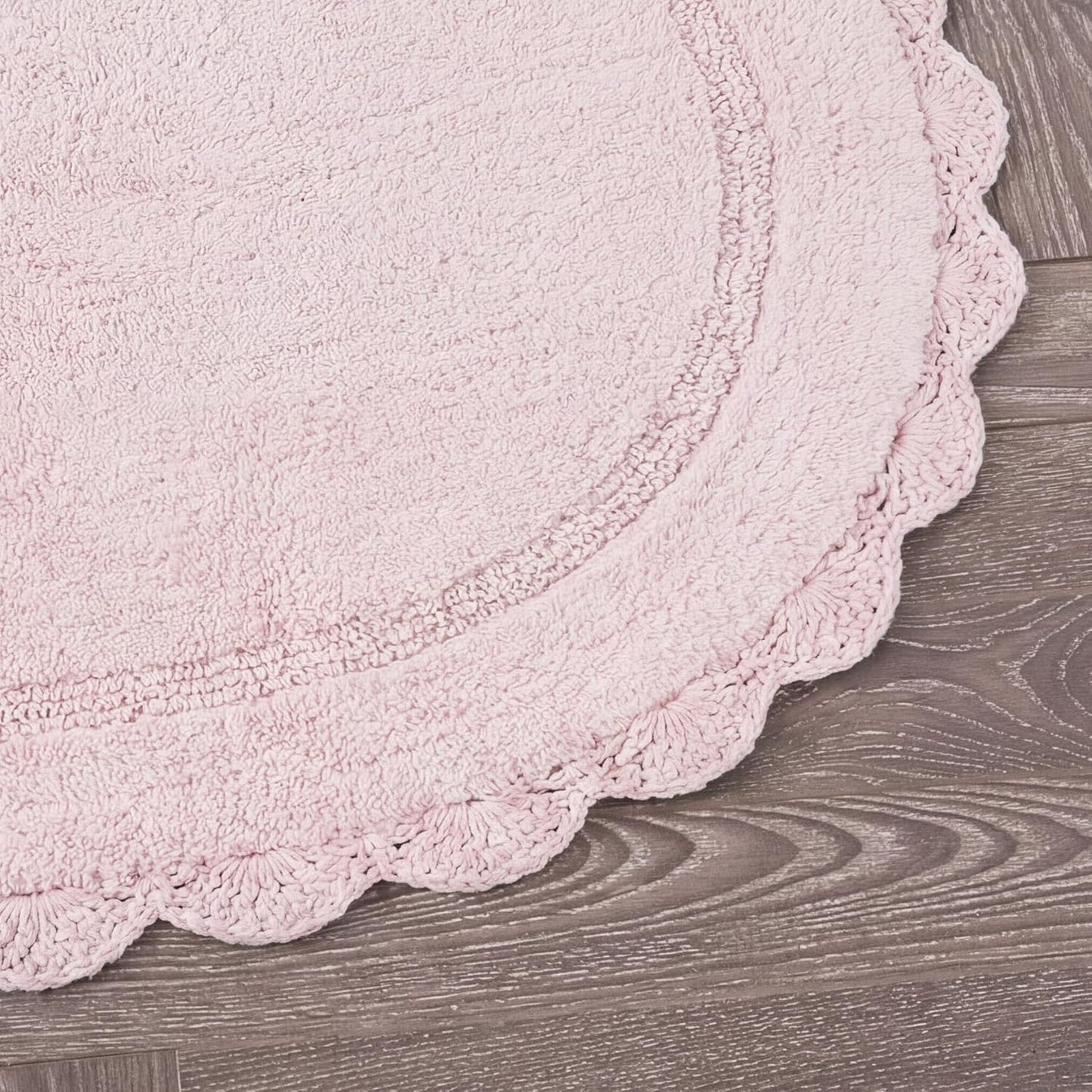 Laura Ashley Eloise 100% Cotton Oval Bath Mat with Crochet Border, Soft & Absorbent, Light Pink 21" x 34" Bathroom Rug