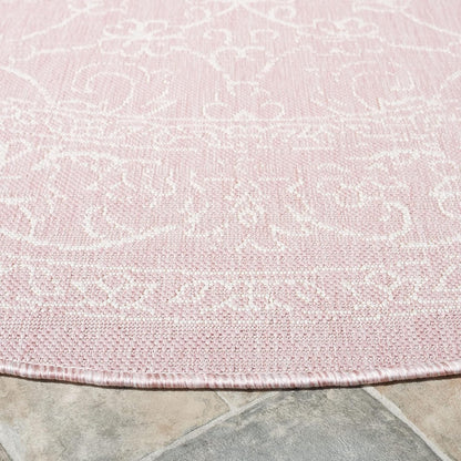 SAFAVIEH Courtyard Collection 6'7" Round Soft Pink/Ivory CY8680 Indoor/ Outdoor Waterproof Easy Cleaning Patio Backyard Mudroom Area Rug