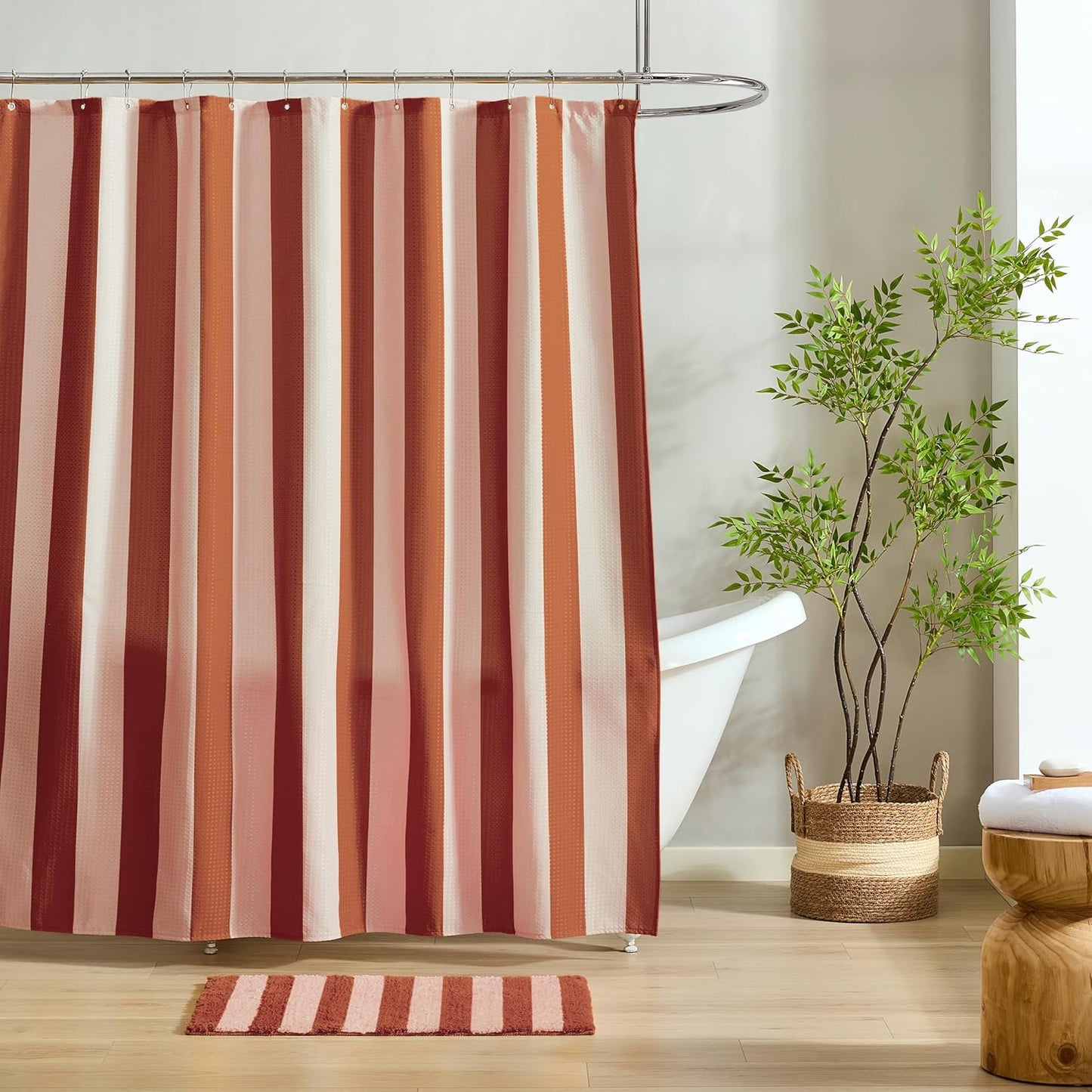 MONDAY MOOSE Bath Mat with Striped Design, Microfiber Absorbent Non Slip Tufted Rug for Floor, Shower or Kitchen (20x32 inch, Blush)