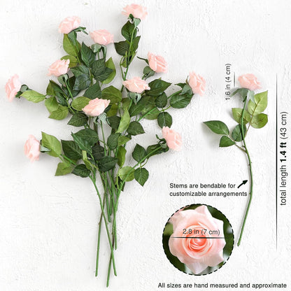 FiveSeasonStuff Real Touch Peach Pink Artificial Rose Stems, 12 Faux Flower Stems for Vase Arrangements, Soft Color Floral Styling