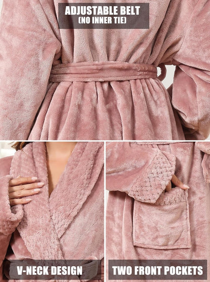 Hellomamma Long Bath Robe for Womens Plush Soft Fleece Bathrobes Nightgown Ladies Pajamas Sleepwear Housecoat