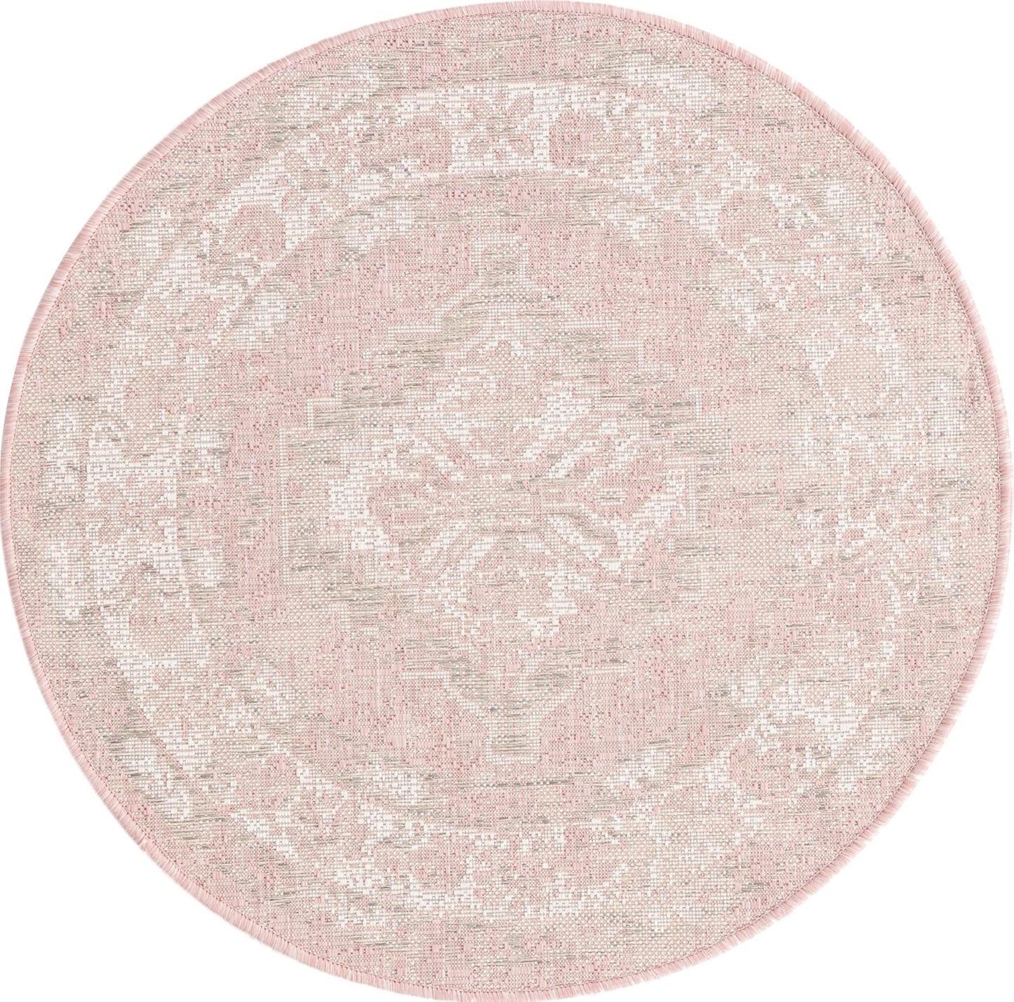 Unique Loom Outdoor Traditional Collection Area Rug - Valeria (3' 3" Round, Pink/ Ivory)