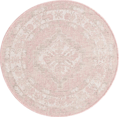 Unique Loom Outdoor Traditional Collection Area Rug - Valeria (3' 3" Round, Pink/ Ivory)