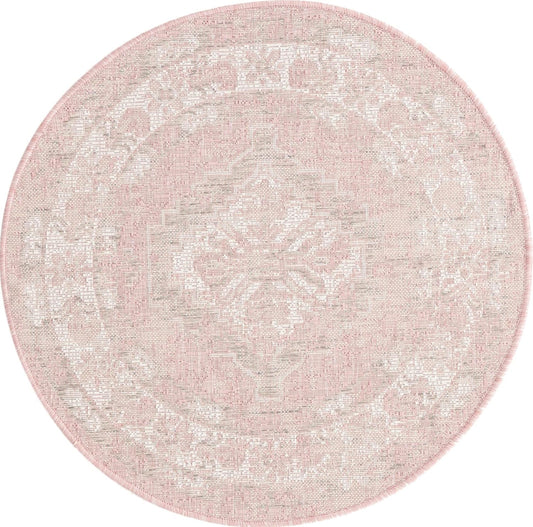 Unique Loom Outdoor Traditional Collection Area Rug - Valeria (3' 3" Round, Pink/ Ivory)
