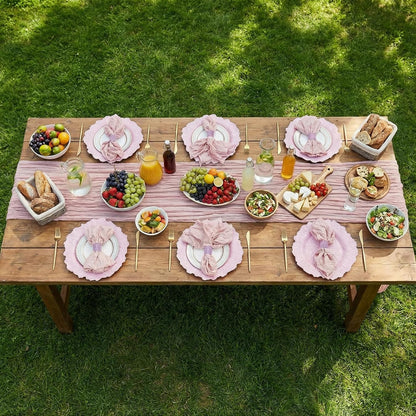 19 Pcs Pink Boho Placemats Set Include 6 Pink Charger Plates 118 Inch Long Farmhouse Table Runner Centerpiece 6 Cheesecloth Napkins 6 Napkin Ring for Dinner Wedding Bridal Party Decoration