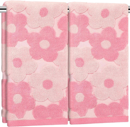 FYSUIMU 2 Pcs Pink Floral Hand Towels 3D Jacquard Cotton Bath Towel Spring Flower Absorbent Dish Towels for Housewarming Home Kitchen Bathroom Decor Gift Set, 29.5 x 13.7 Inch