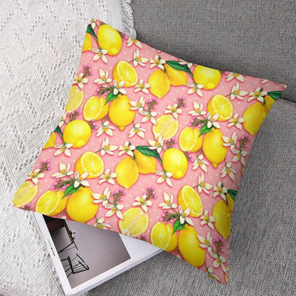 Yellow Lemon Throw Pillow Covers 16x16 Inch Set of 2, Cute Pink Fresh Fruit Summer Pillowcases Cushions for Couch Sofa Bedroom Living Room