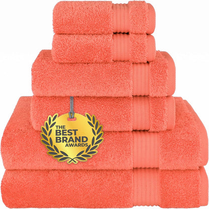 Cotton Paradise 6 Piece Towel Set, 100% Cotton Soft Absorbent Turkish Towels for Bathroom, 2 Bath Towels 2 Hand Towels 2 Washcloths, Coral Towel Set