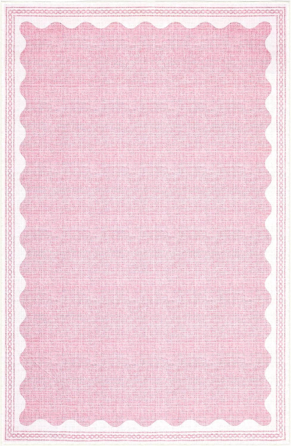 GarveeHome Washable Rugs 5x7 Area Rug for Living Room, Scalloped 5 x 7 Rug Solid Pink Modern Minimalism Low-Pile Carpet for Bedroom Dining Nursery Non Slip Mat with Rubber Back