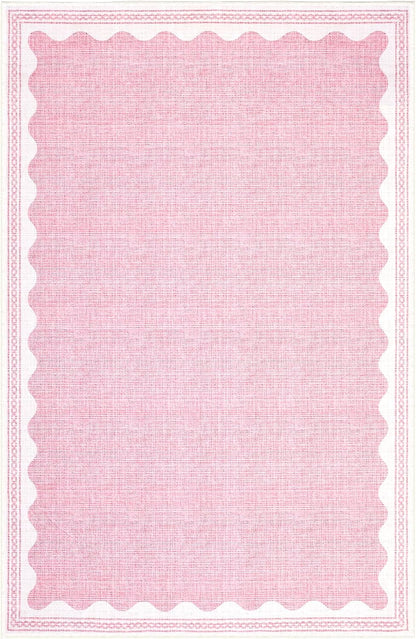 GarveeHome Washable Rugs 5x7 Area Rug for Living Room, Scalloped 5 x 7 Rug Solid Pink Modern Minimalism Low-Pile Carpet for Bedroom Dining Nursery Non Slip Mat with Rubber Back