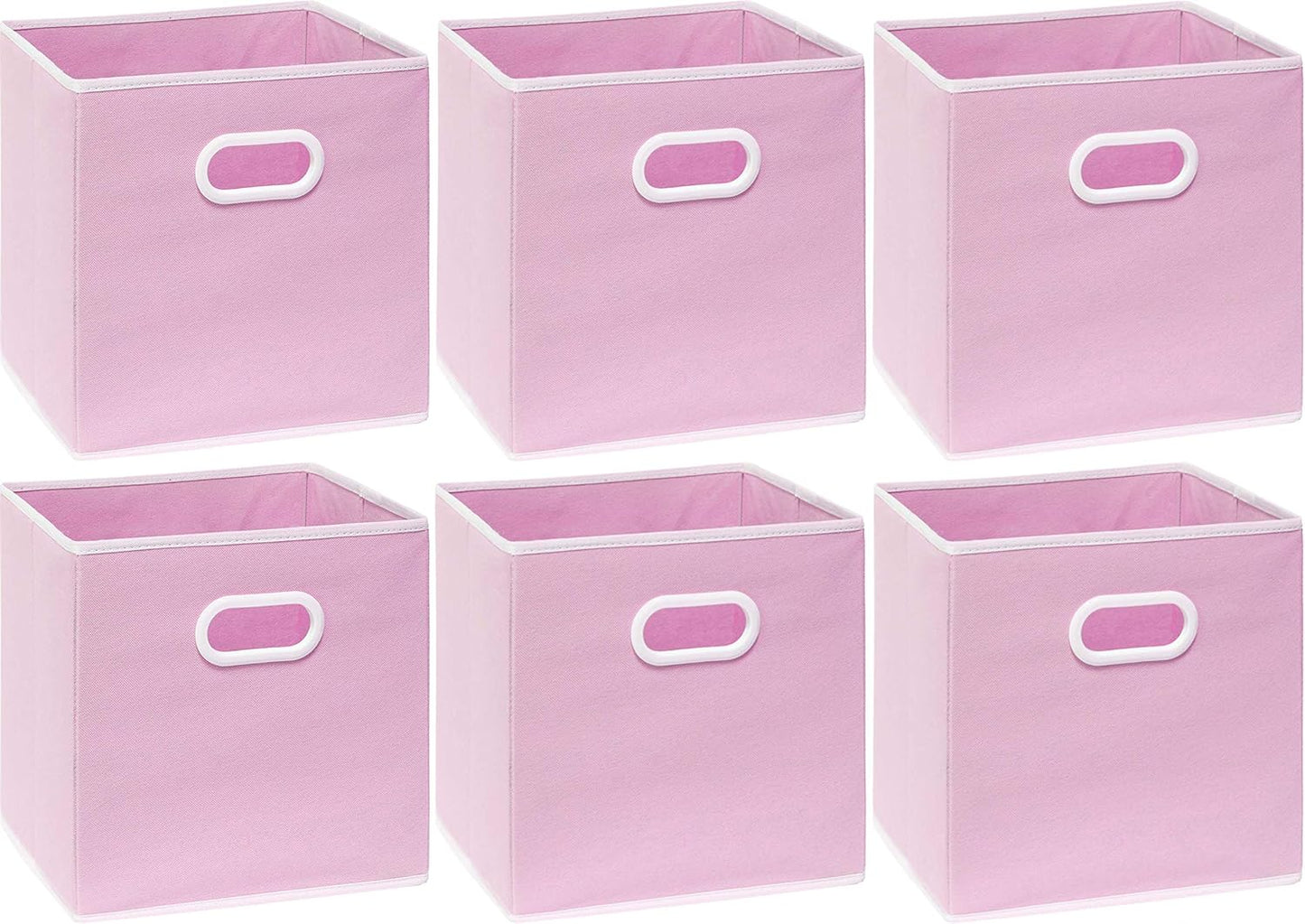 Simple Houseware Foldable Cube Storage Bins with Handles, 11-Inch, Pink, 6-Pack, Fabric Cubes Organizer for Closet or Shelves