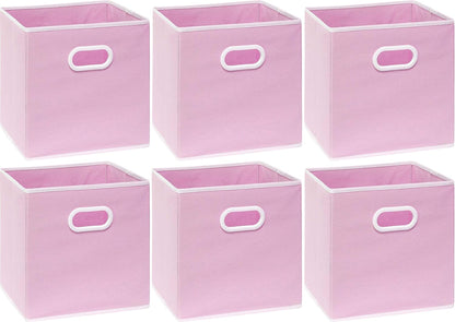 Simple Houseware Foldable Cube Storage Bins with Handles, 11-Inch, Pink, 6-Pack, Fabric Cubes Organizer for Closet or Shelves