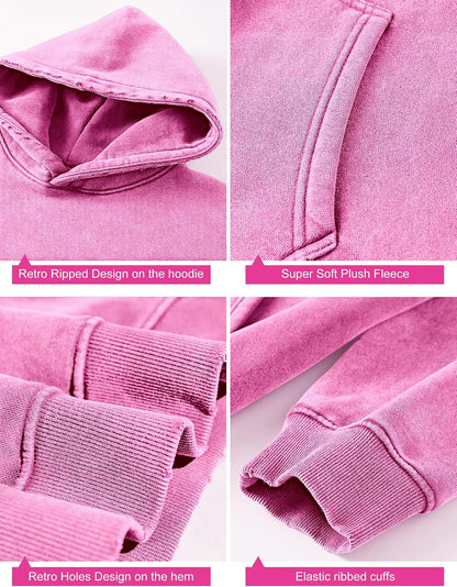 Dnzzs Womens Oversized Hoodie Acid Wash Hoodie Vintage Sweatshirt Heavyweight Fleece Cotton Streetwear Trendy Sweatshirts
