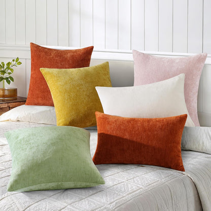 decorUhome Chenille Blush Pink Summer Throw Pillow Covers 12x20 Inch Set of 2, Decorative Soft Couch Pillow Covers Solid Dyed Accent Farmhouse Neutral Rectangle Pillow Cases for Sofa